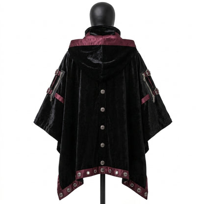 Gothic Hooded Poncho Cloak - Black Velvet Cyberpunk Cape