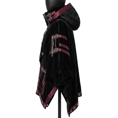 Gothic Hooded Poncho Cloak - Black Velvet Cyberpunk Cape