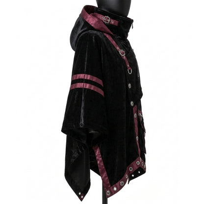 Gothic Hooded Poncho Cloak - Black Velvet Cyberpunk Cape