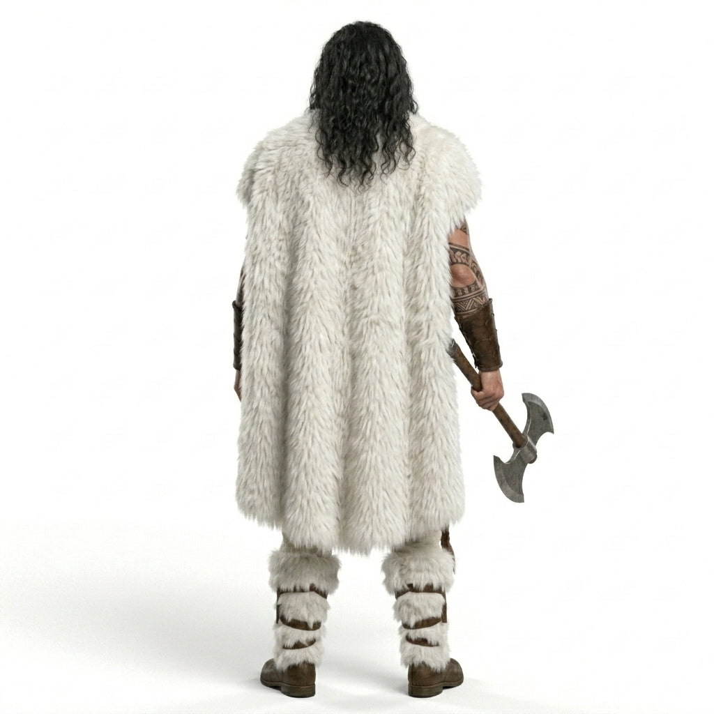 Barbarian Warrior Costume Set -  White Fur Cloak Cosplay Outfit