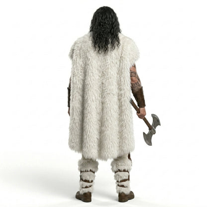 Barbarian Warrior Costume Set -  White Fur Cloak Cosplay Outfit