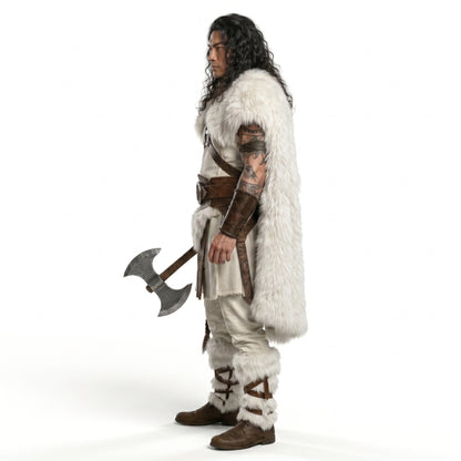 Barbarian Warrior Costume Set -  White Fur Cloak Cosplay Outfit
