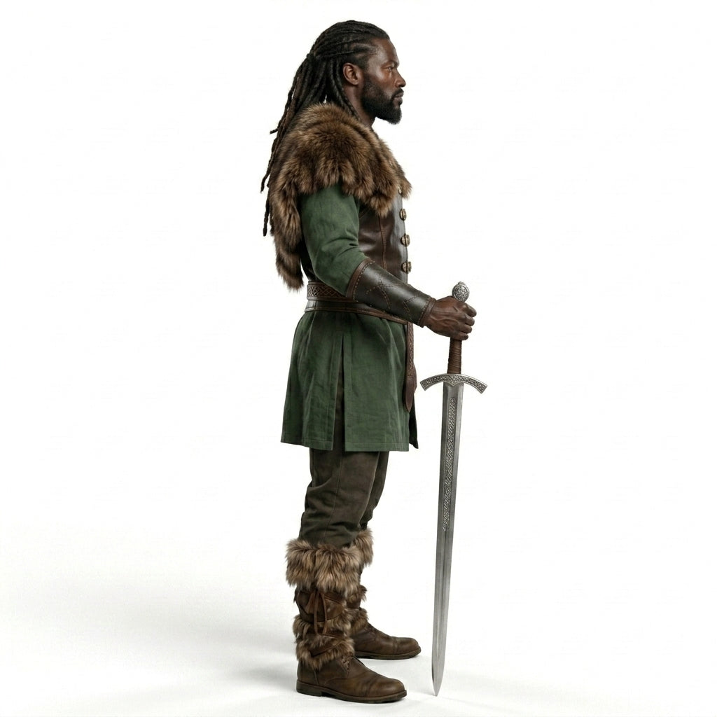 Medieval Ranger leather Costume Set - Green Fur-Trim Warrior Outfit