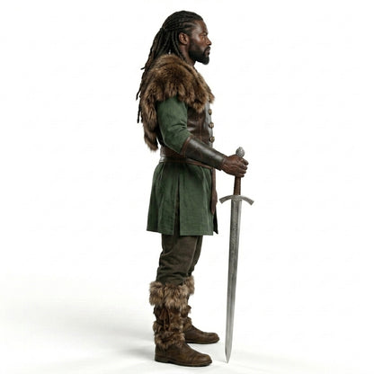 Medieval Ranger leather Costume Set - Green Fur-Trim Warrior Outfit