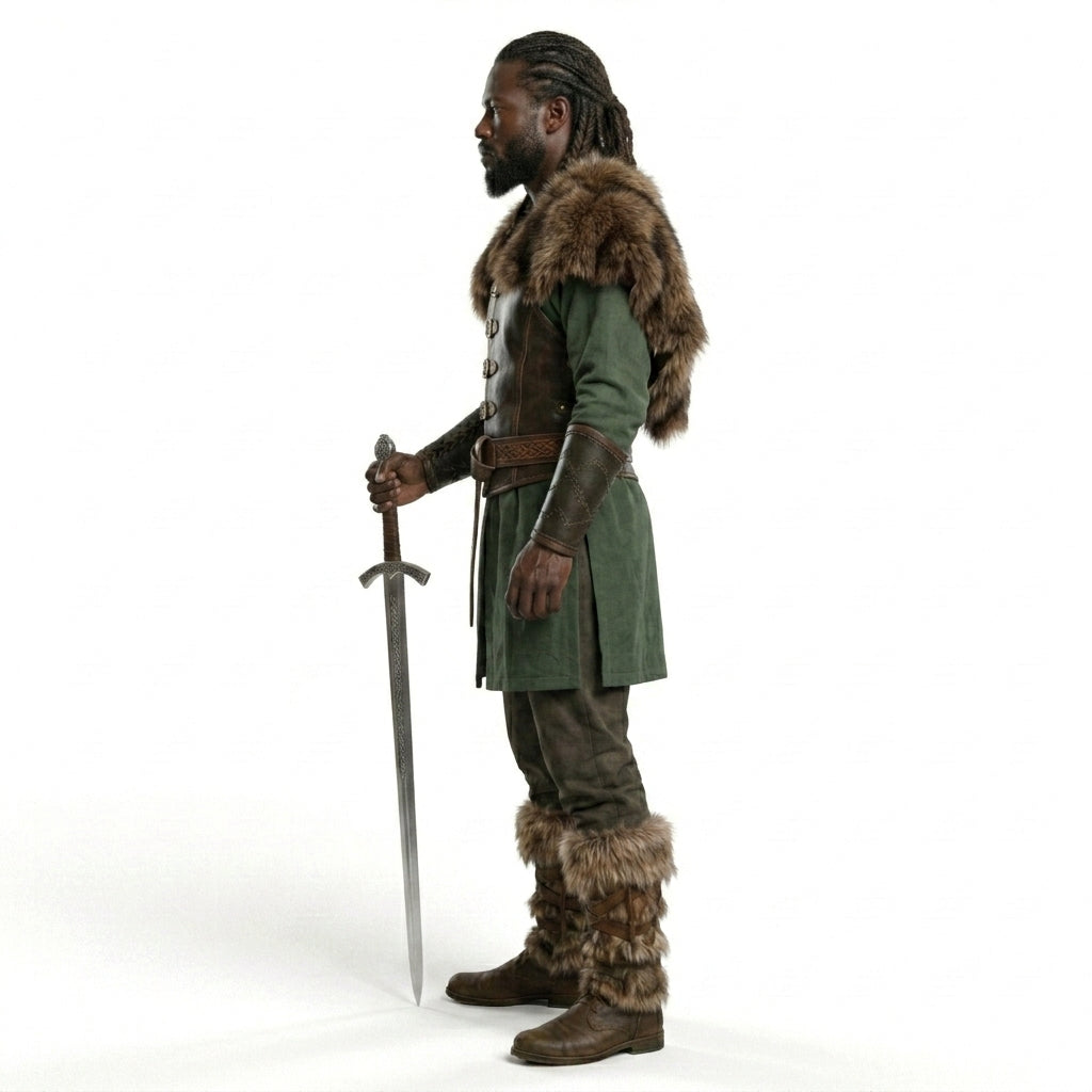 Medieval Ranger leather Costume Set - Green Fur-Trim Warrior Outfit