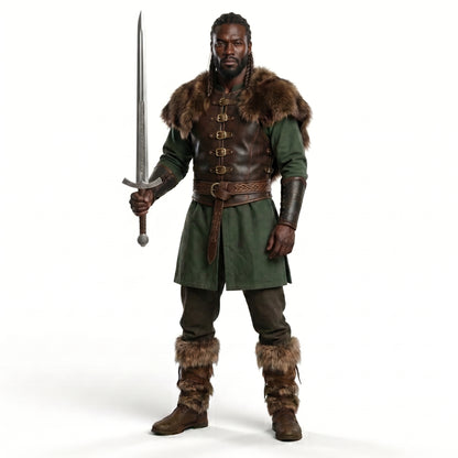Medieval Ranger leather Costume Set - Green Fur-Trim Warrior Outfit